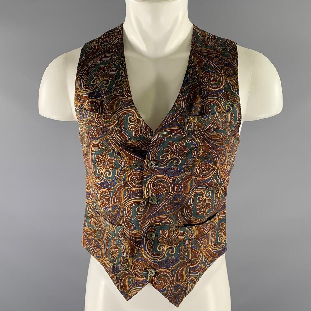 NORDSTROM Size S Green Burgundy Paisley Silk Vest - Picture 1 of 5